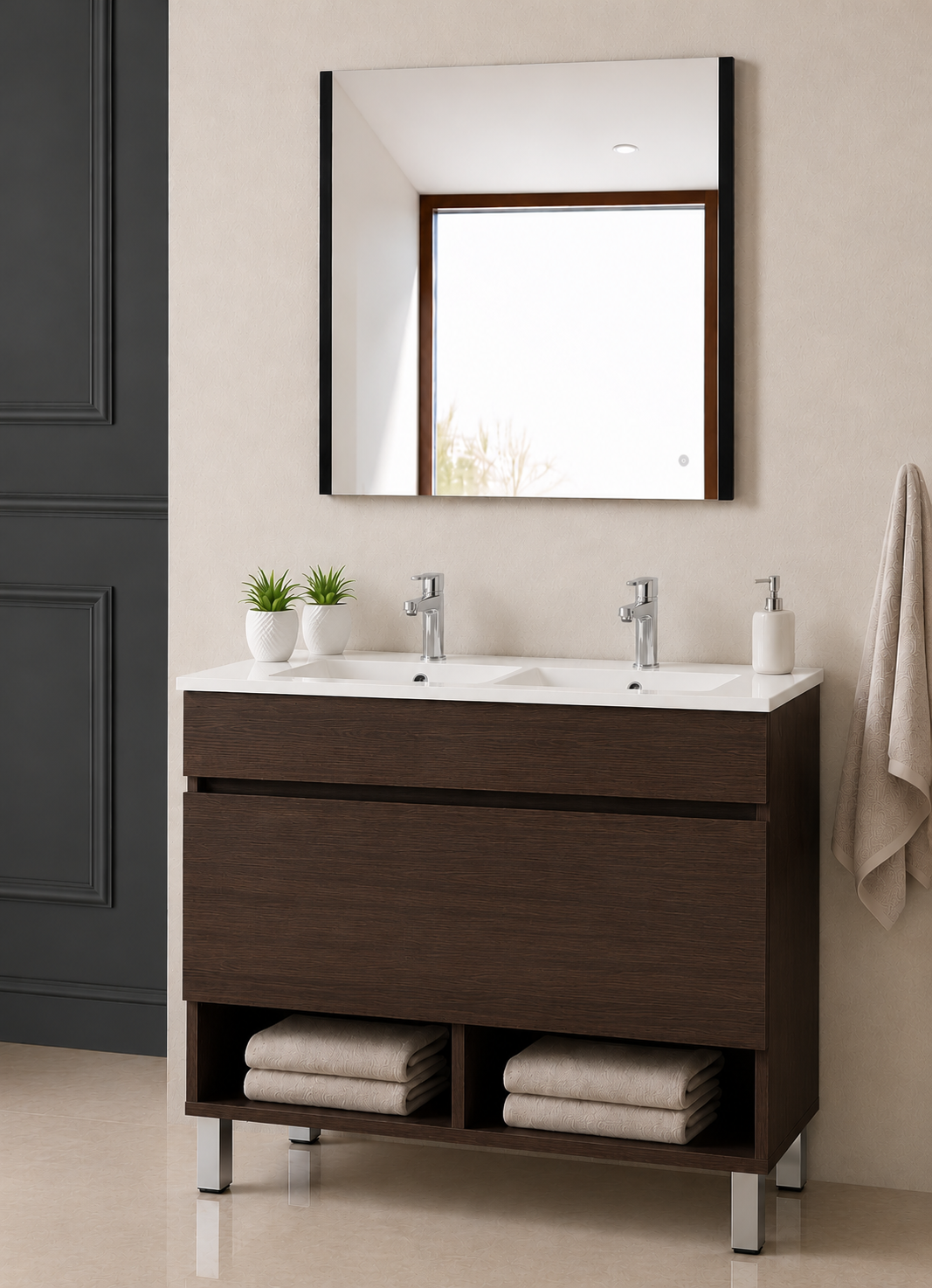 Badezimmermöbel mit Beinen NEBARI mit Schublade und extraflachem Waschbecken