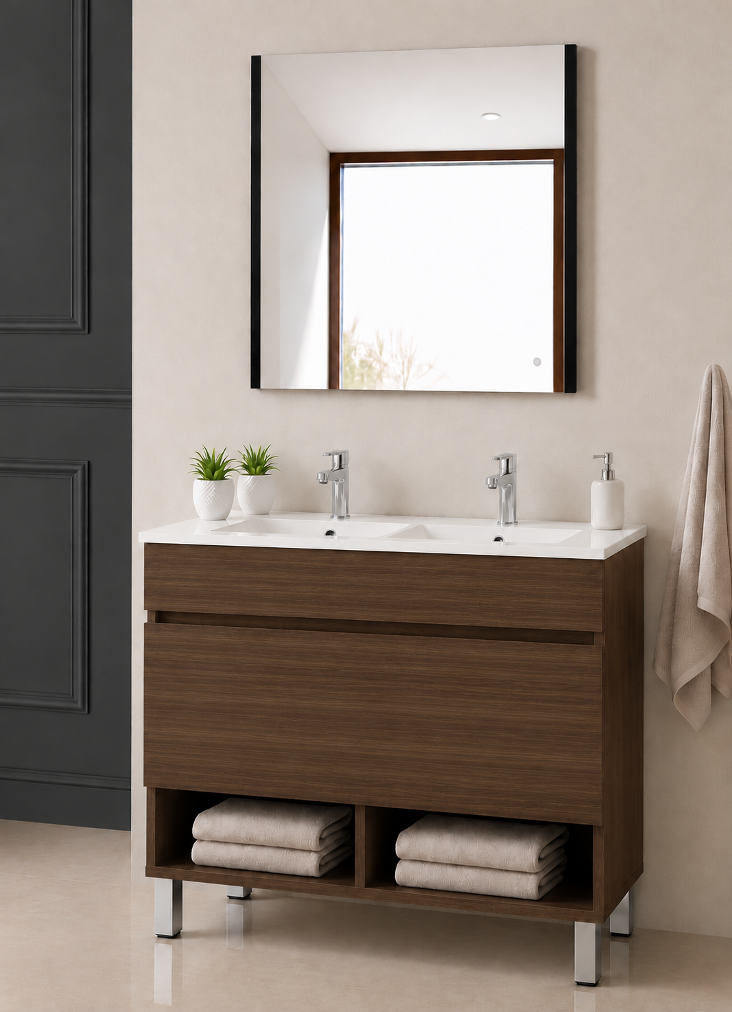Badezimmermöbel mit Beinen NEBARI mit Schublade und extraflachem Waschbecken
