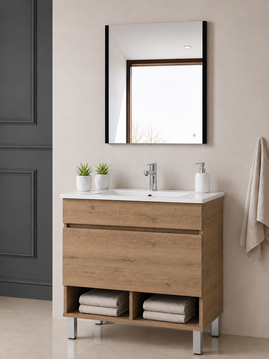 Badezimmermöbel mit Beinen NEBARI mit Schublade und extraflachem Waschbecken