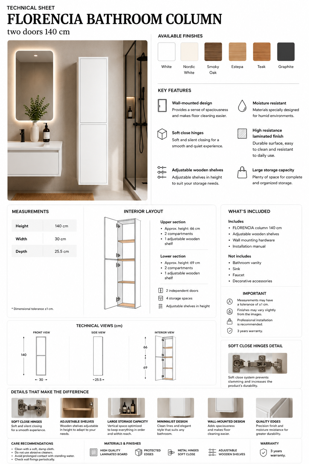 Badezimmerschrank FLORENCIA mit zwei Türen 140 cm