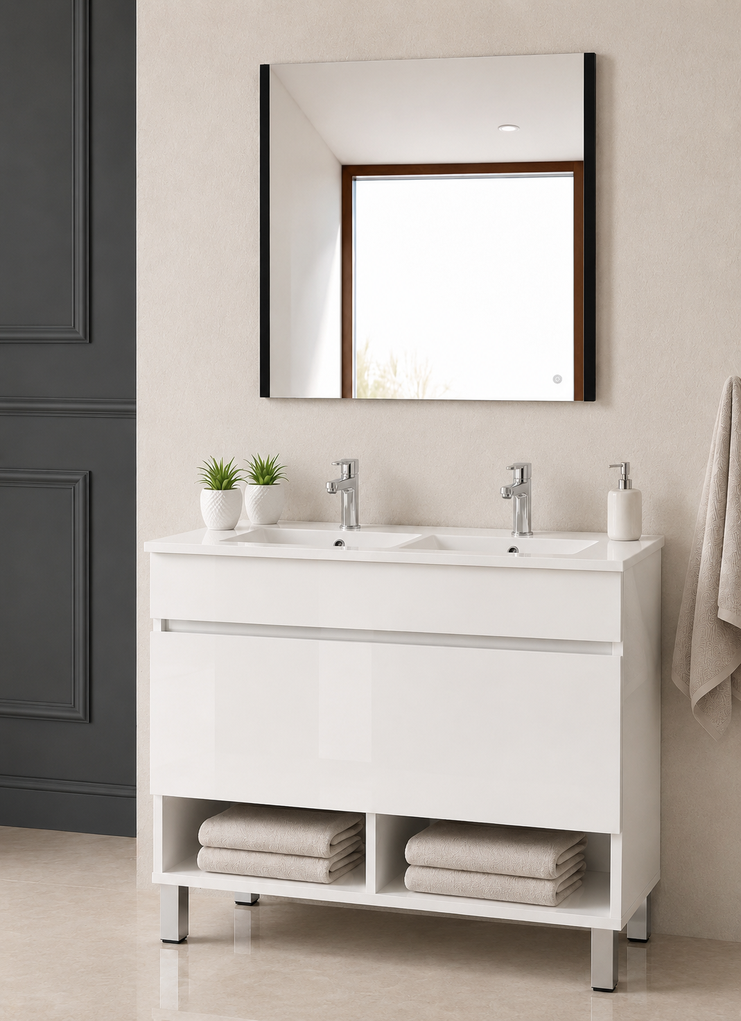 Badezimmermöbel mit Beinen NEBARI mit Schublade und extraflachem Waschbecken