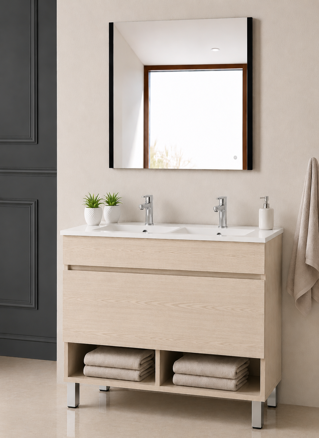 Badezimmermöbel mit Beinen NEBARI mit Schublade und extraflachem Waschbecken
