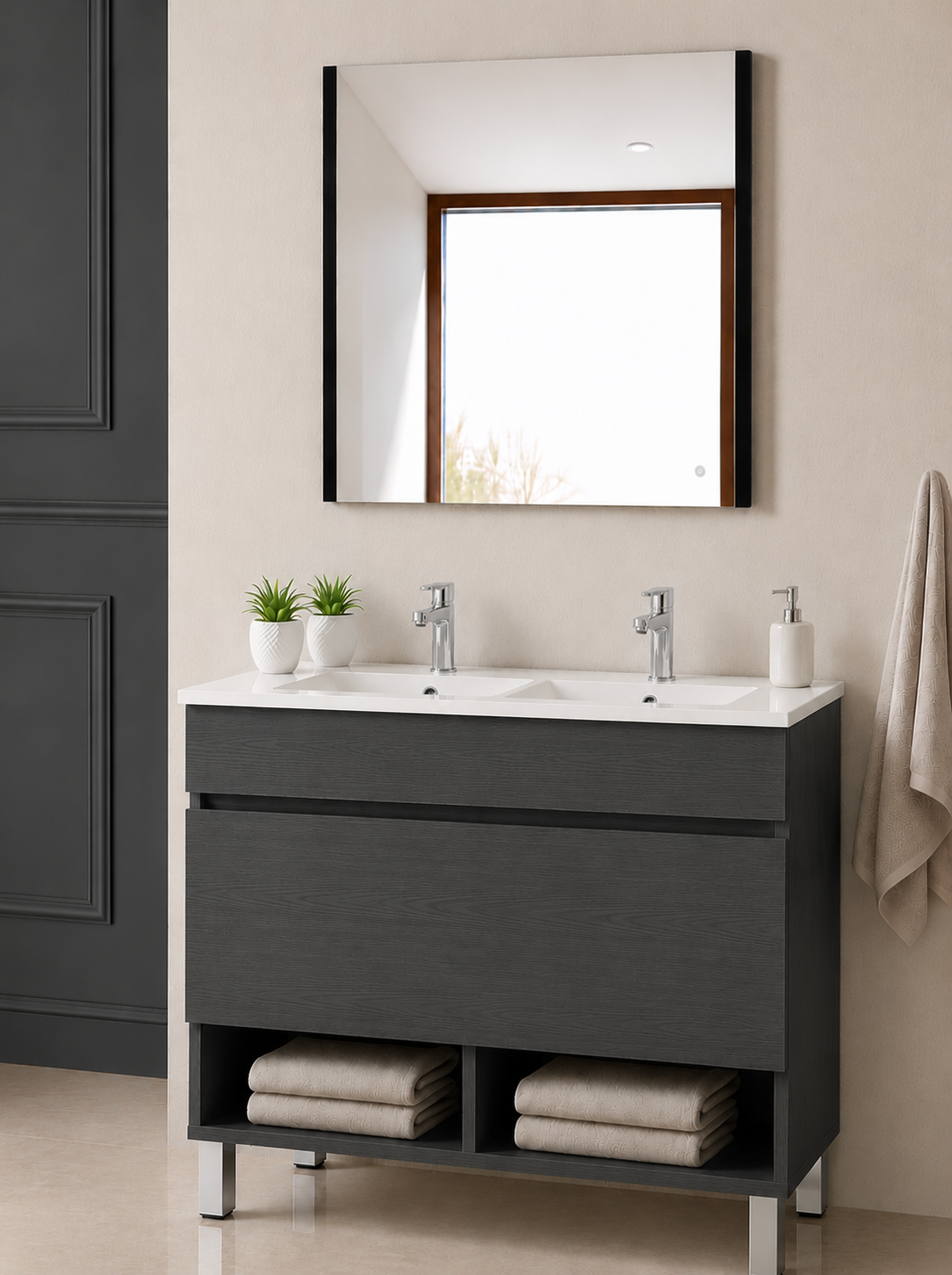 Badezimmermöbel mit Beinen NEBARI mit Schublade und extraflachem Waschbecken