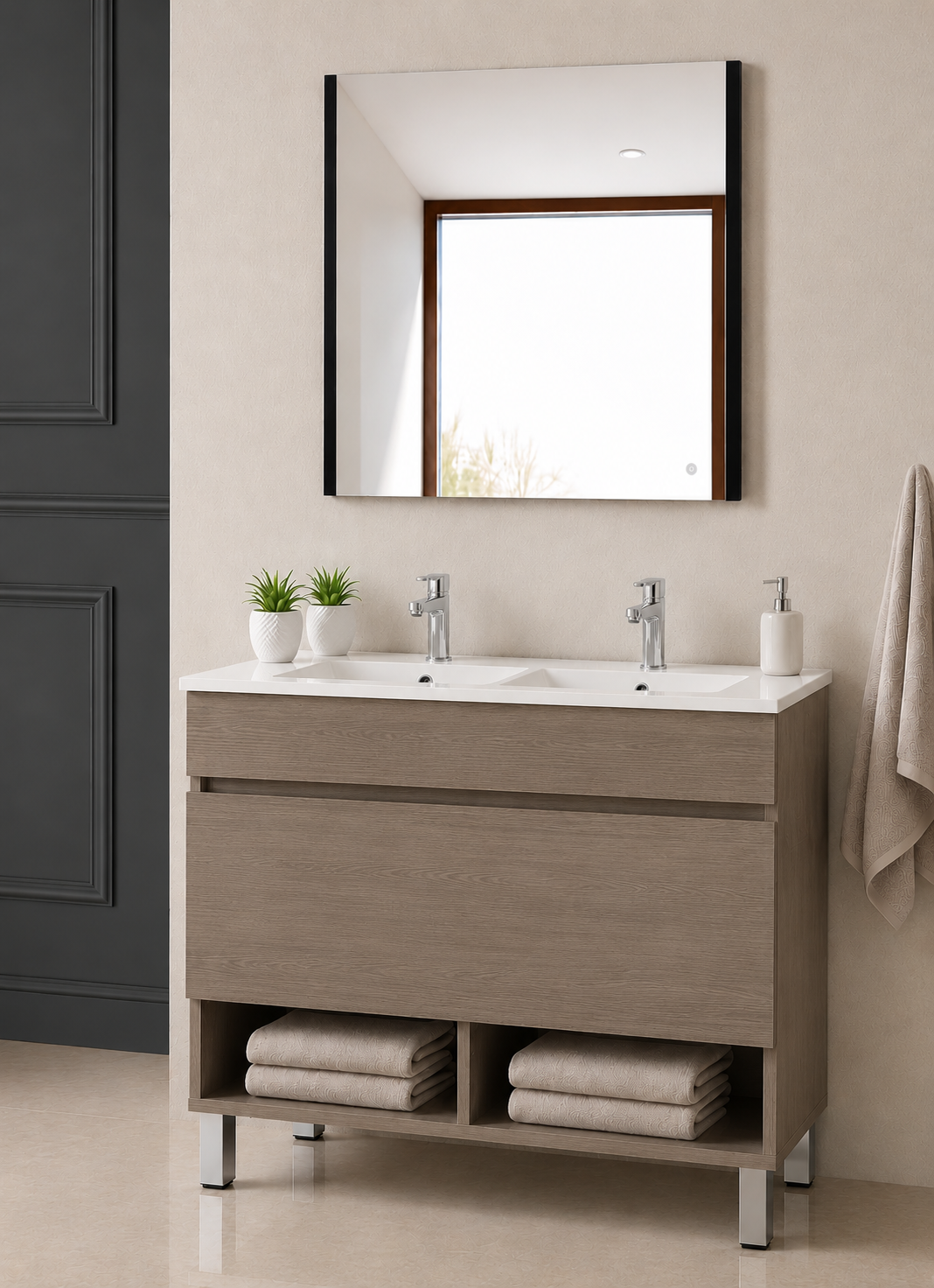 Badezimmermöbel mit Beinen NEBARI mit Schublade und extraflachem Waschbecken