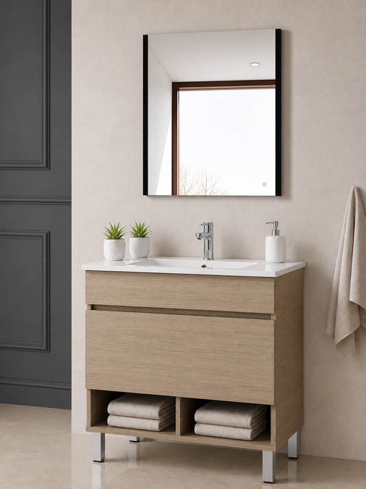 Badezimmermöbel mit Beinen NEBARI mit Schublade und extraflachem Waschbecken