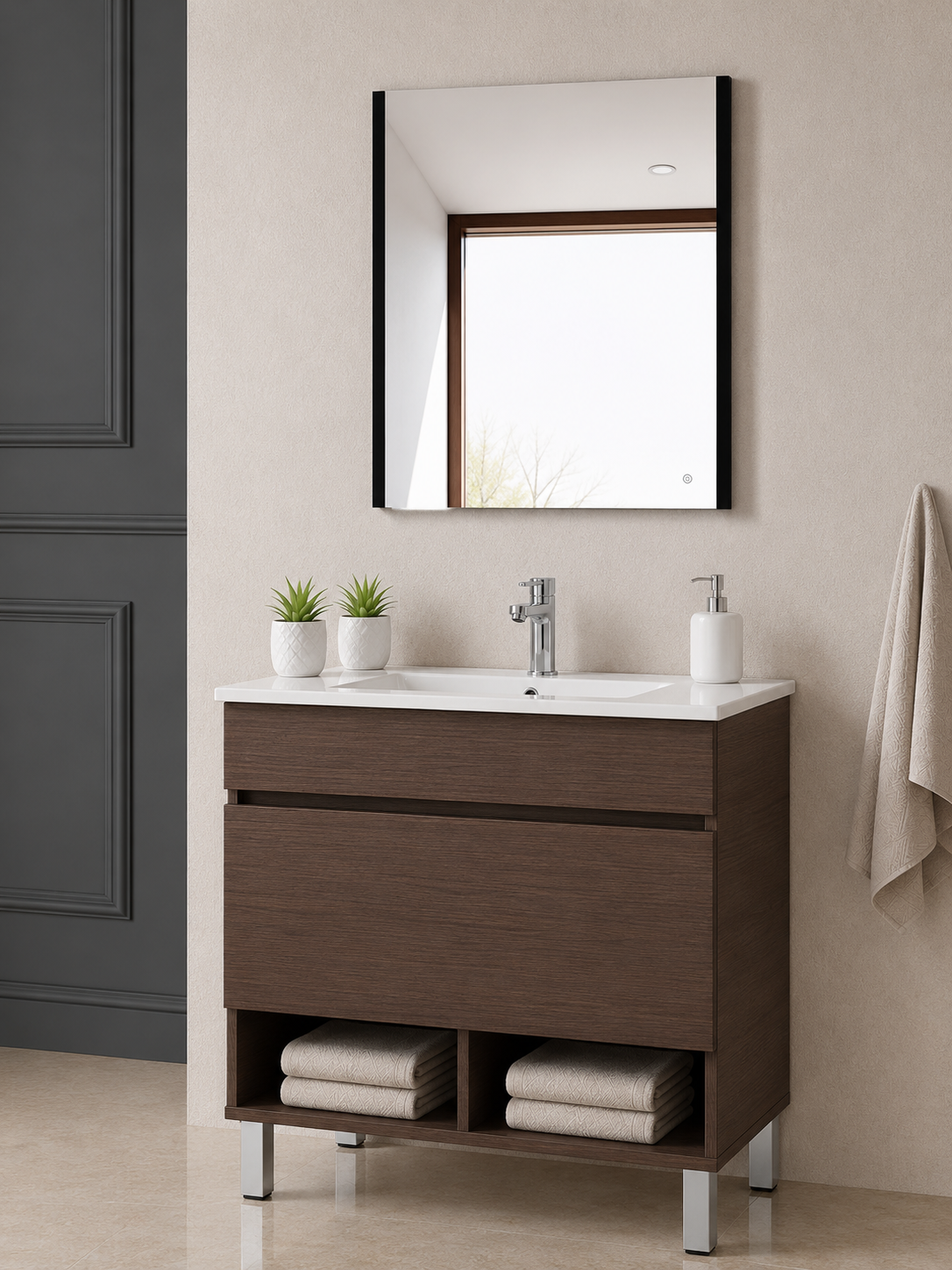 Badezimmermöbel mit Beinen NEBARI mit Schublade und extraflachem Waschbecken