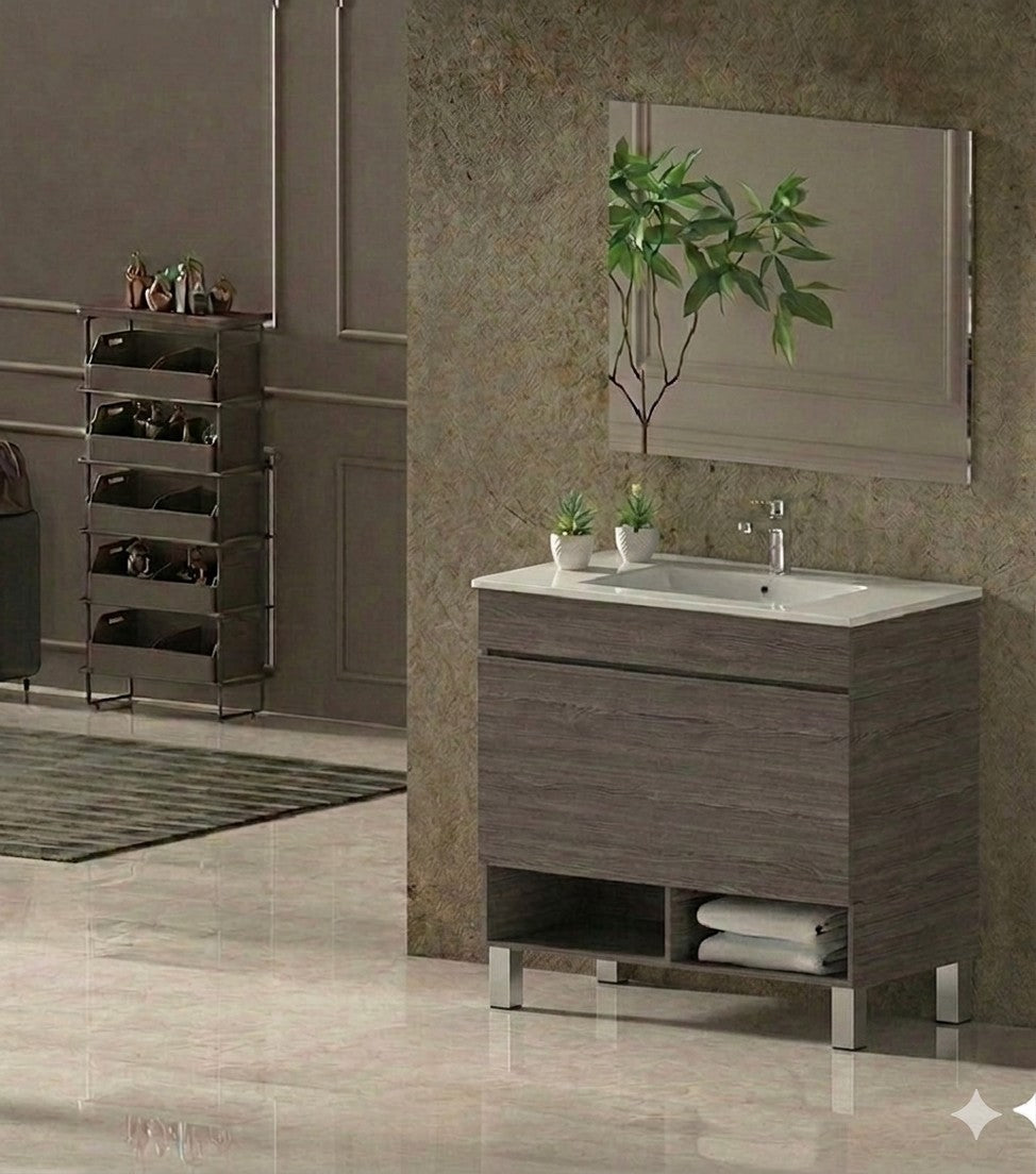 Badezimmermöbel mit Beinen NEBARI mit Schublade und extraflachem Waschbecken