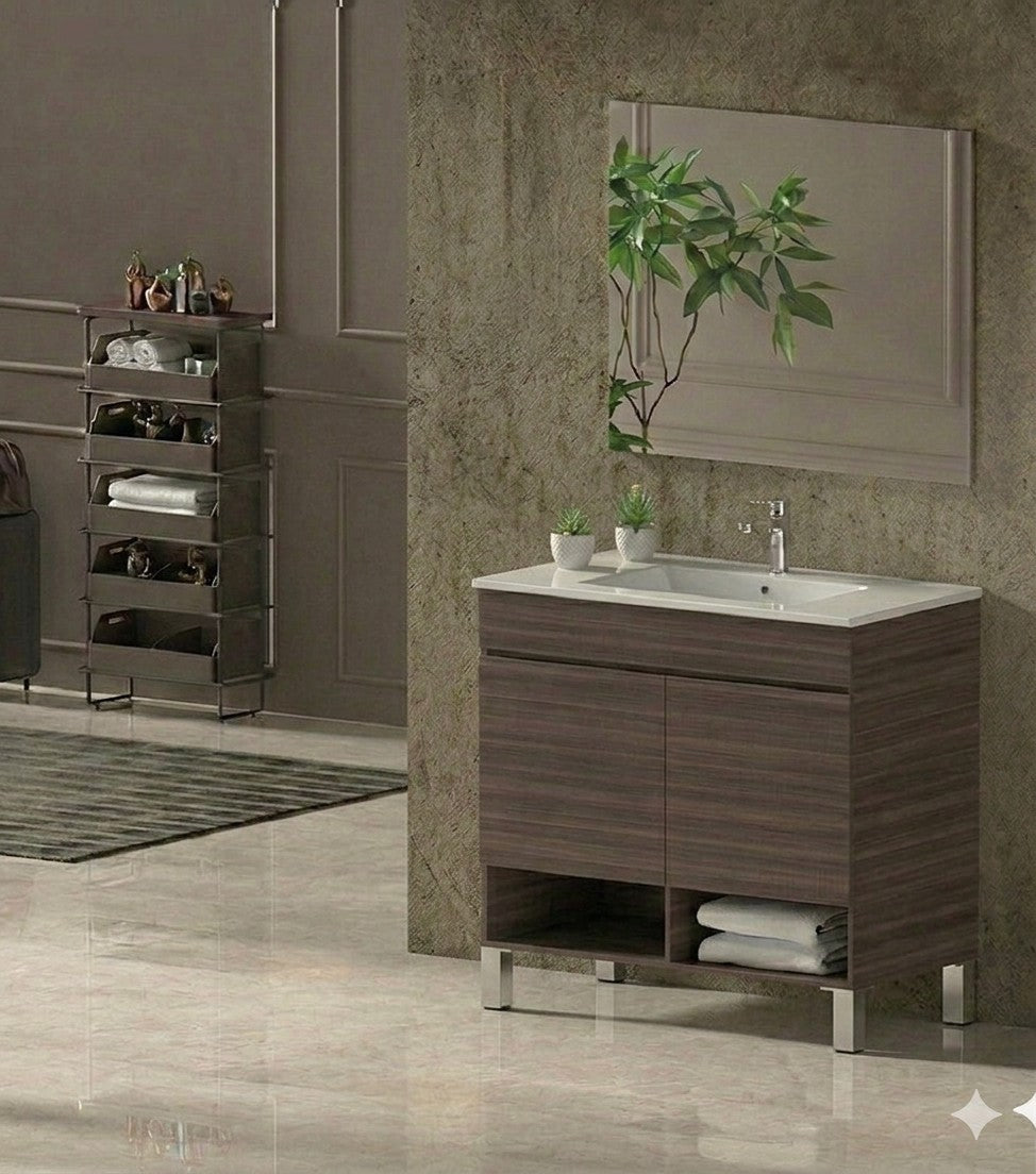 Badezimmermöbel mit Beinen NEBARI mit Türen und extraflachem Waschbecken
