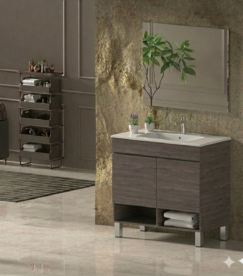 Badezimmermöbel mit Beinen NEBARI mit Türen und extraflachem Waschbecken